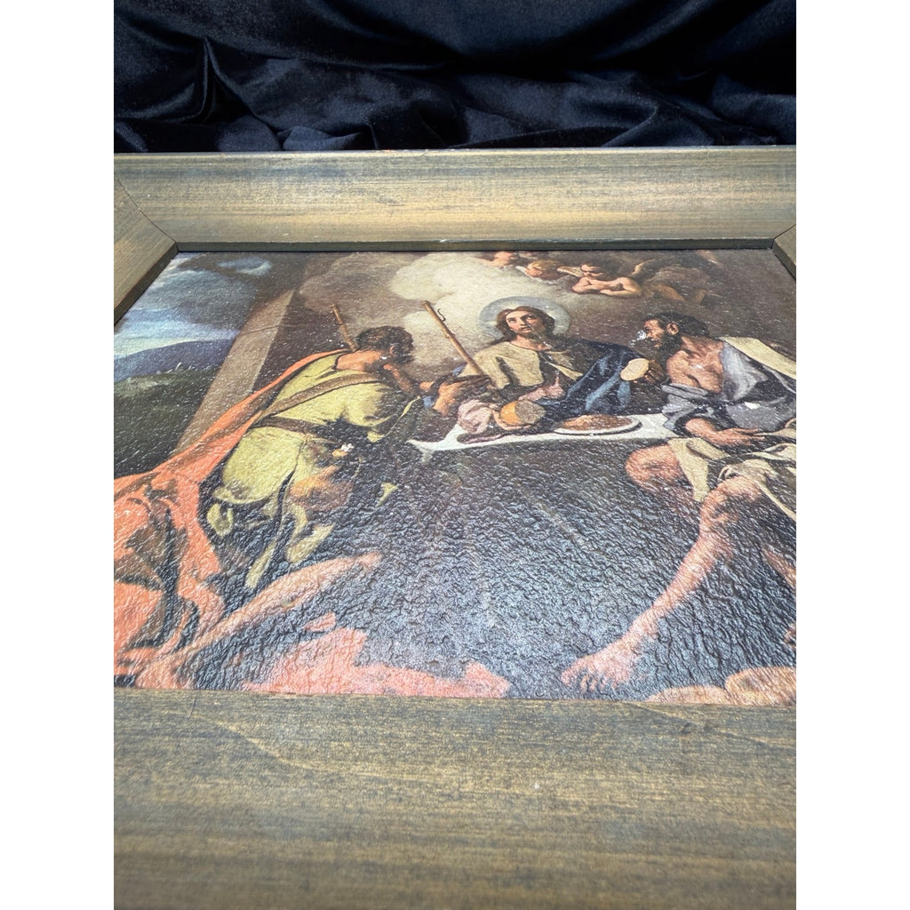 Pair of Vintage Framed Religious Prints Madonna Child & Supper at Emmaus