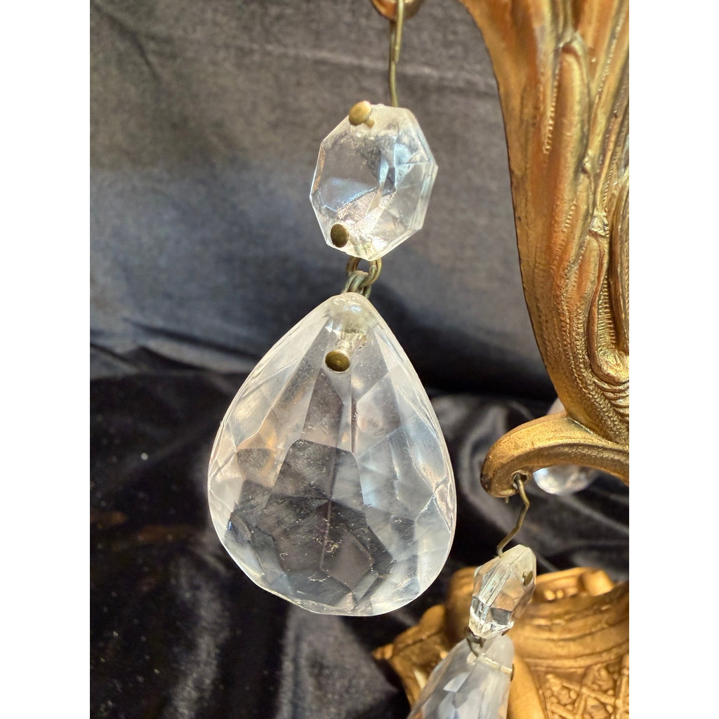 Vintage Gold Tone Crystal Prism 4 Light Candelabra Taper Candle Holder