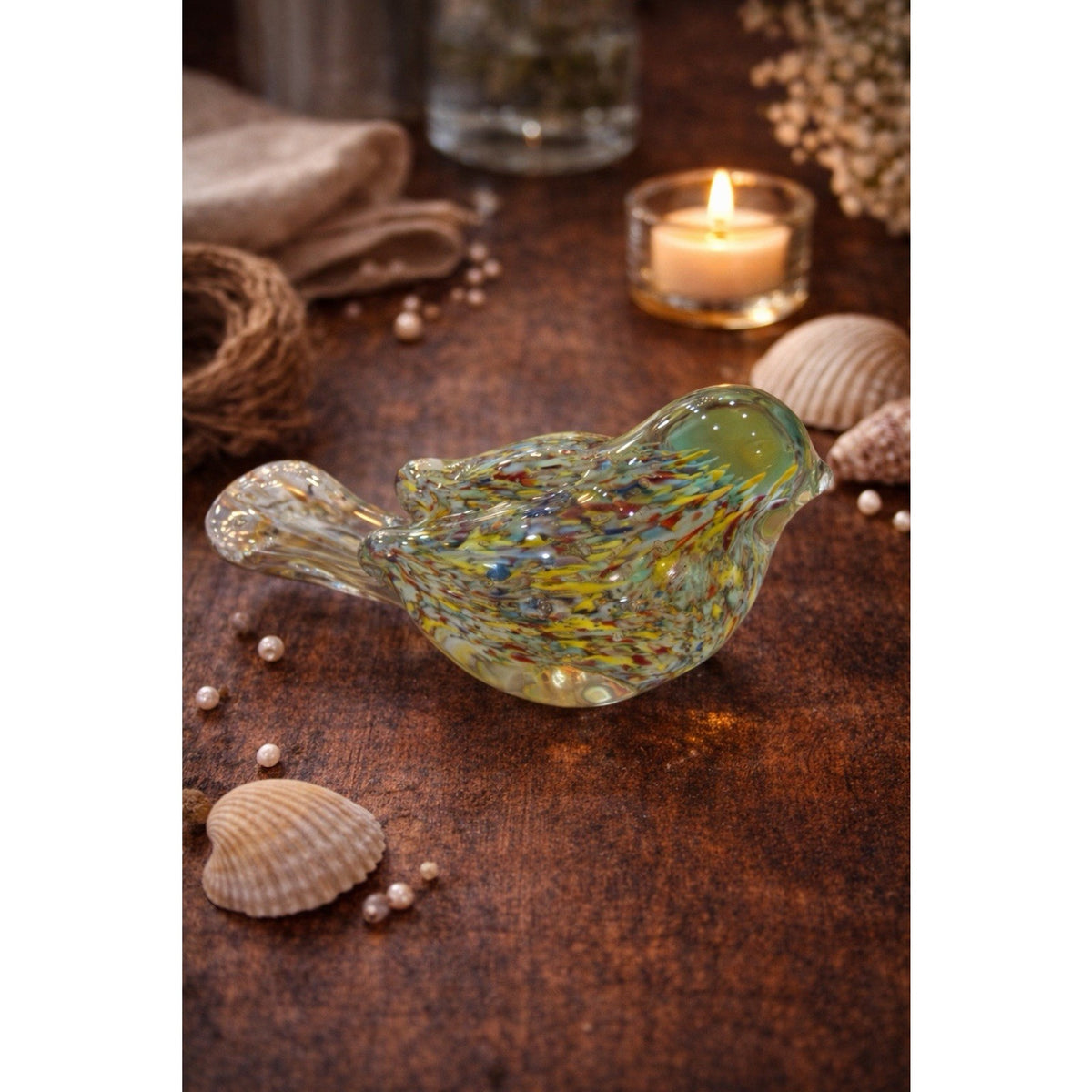 Beautiful Multi Colored Wales Art Glass Bird Figurine/Paperweight