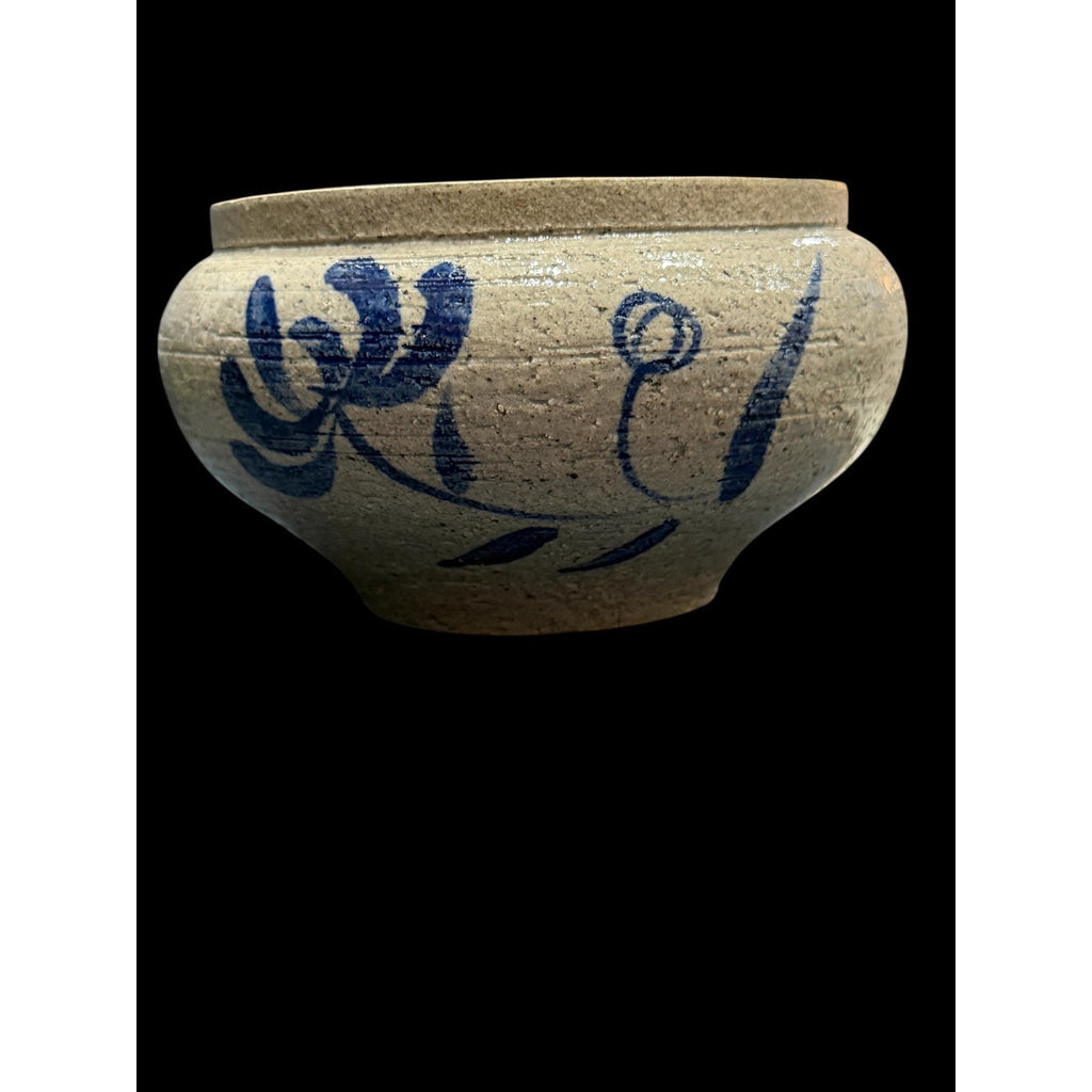 North Carolina Salt Glaze Pottery Bowl Cobalt Folk Art Studio Pottery 6”