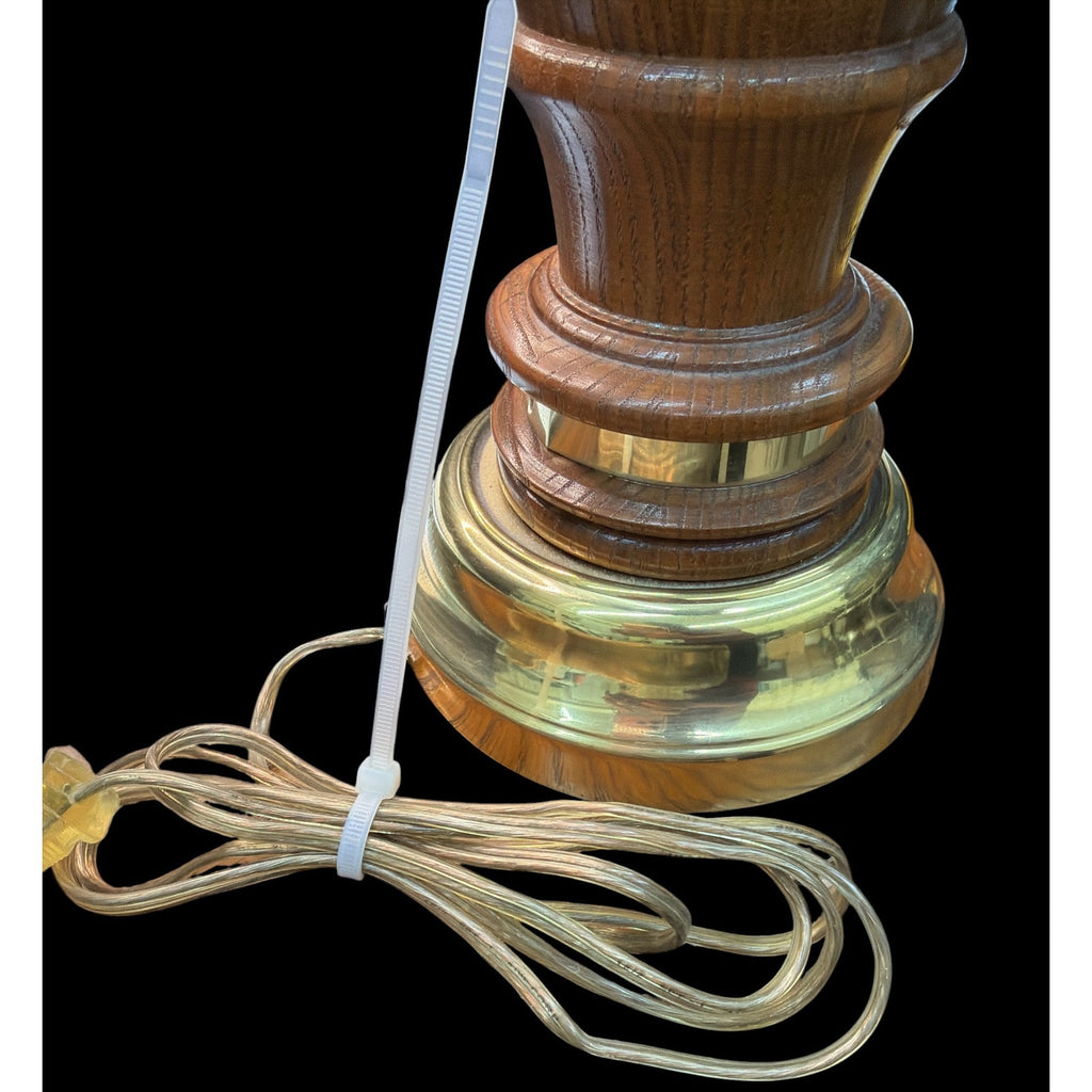 Vintage Solid Oak Table Lamp Brass Base Traditional Library Desk Lamp
