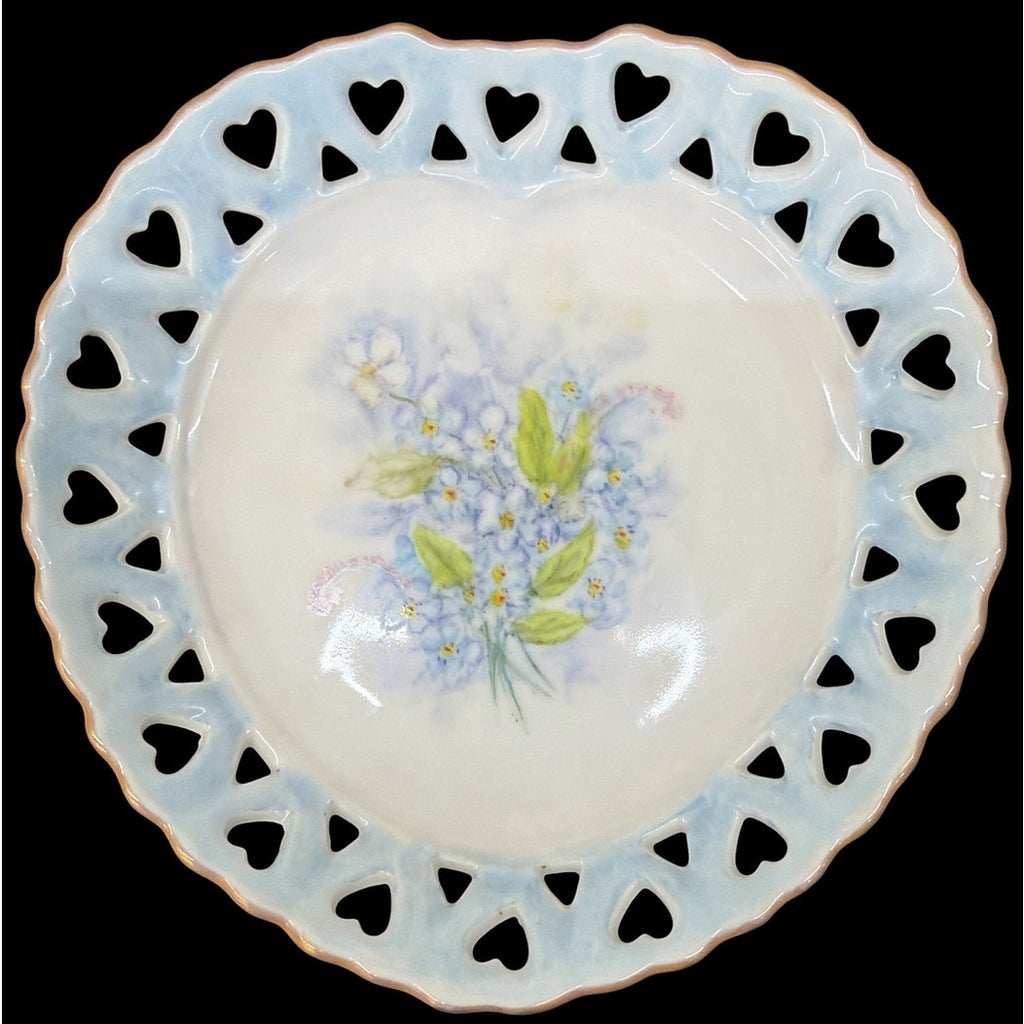 Vintage J.C. Tanner Porcelain Trinket Dish Pierced Hearts Blue Floral Gold – additional view 8