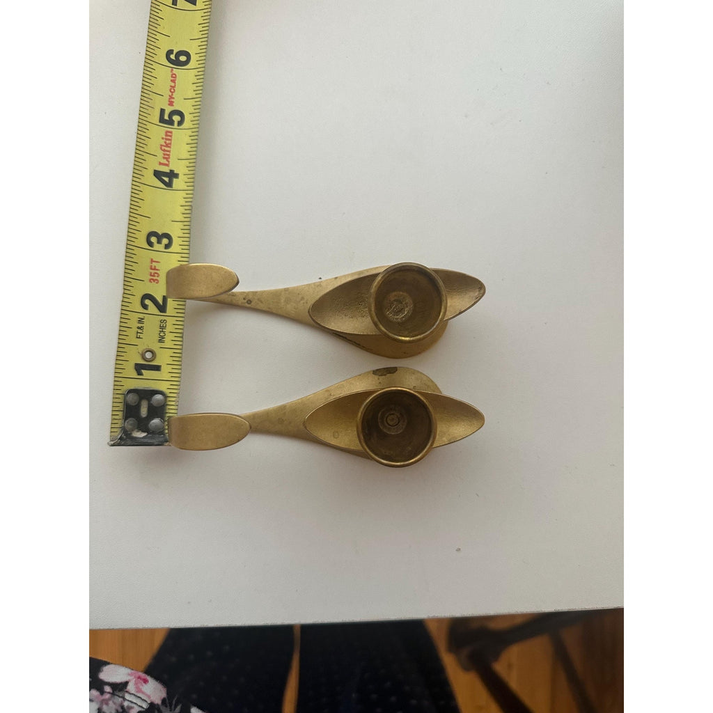 Vintage Brass Tabletop Candle Holders – Modernist Mid-Century Israel Brass