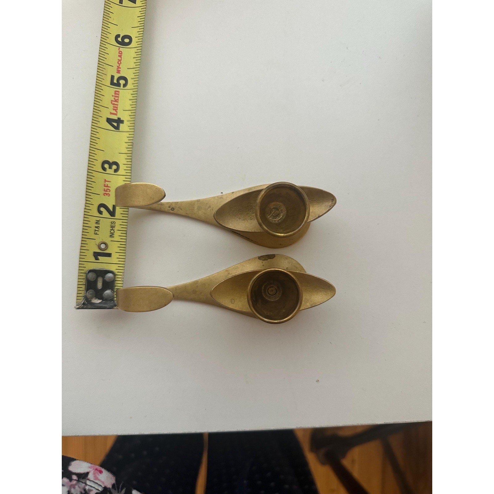 Vintage Brass Tabletop Candle Holders – Modernist Mid-Century Israel Brass