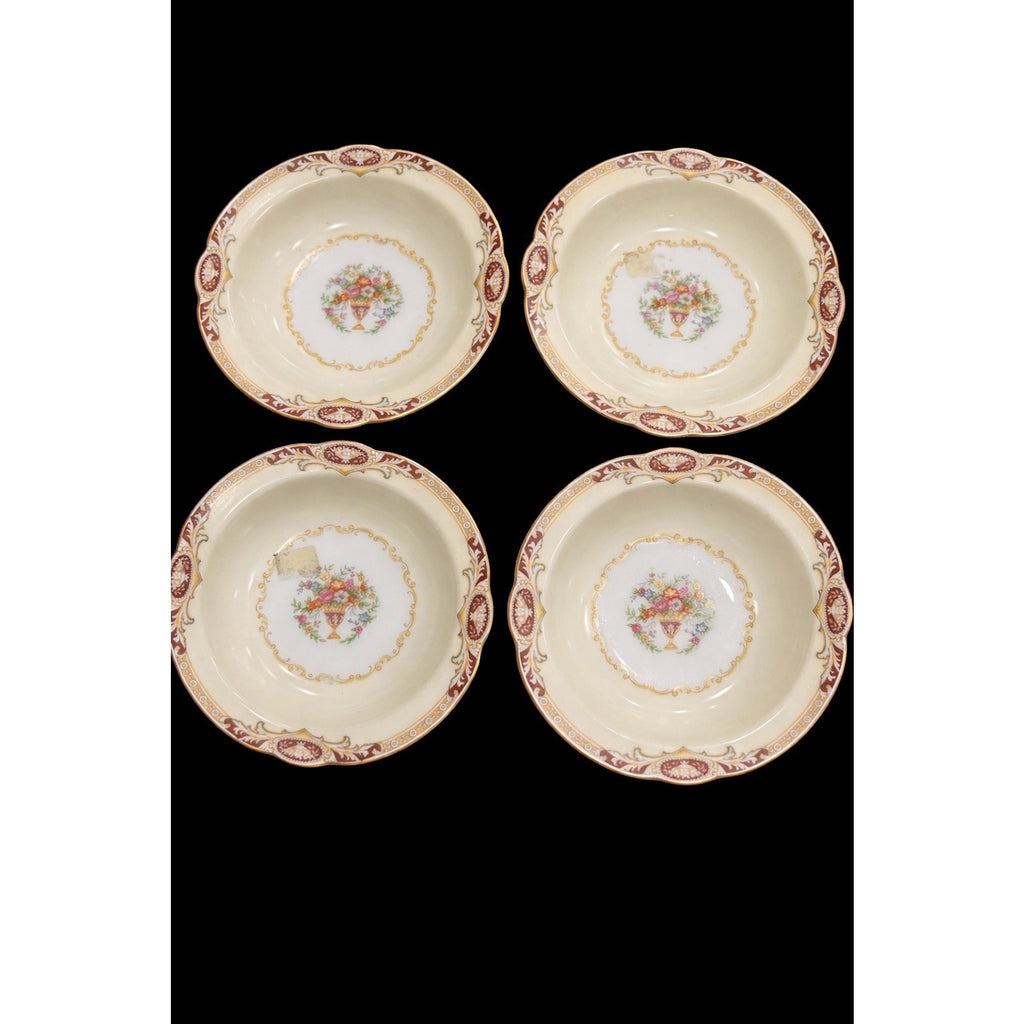 1930s Noritake Berry Bowls Set of 4 Burgundy Gold Floral Pre-WWII Japan