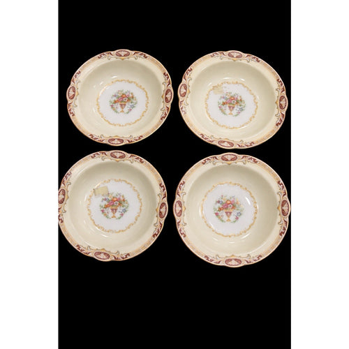 1930s Noritake Berry Bowls Set of 4 Burgundy Gold Floral Pre-WWII Japan