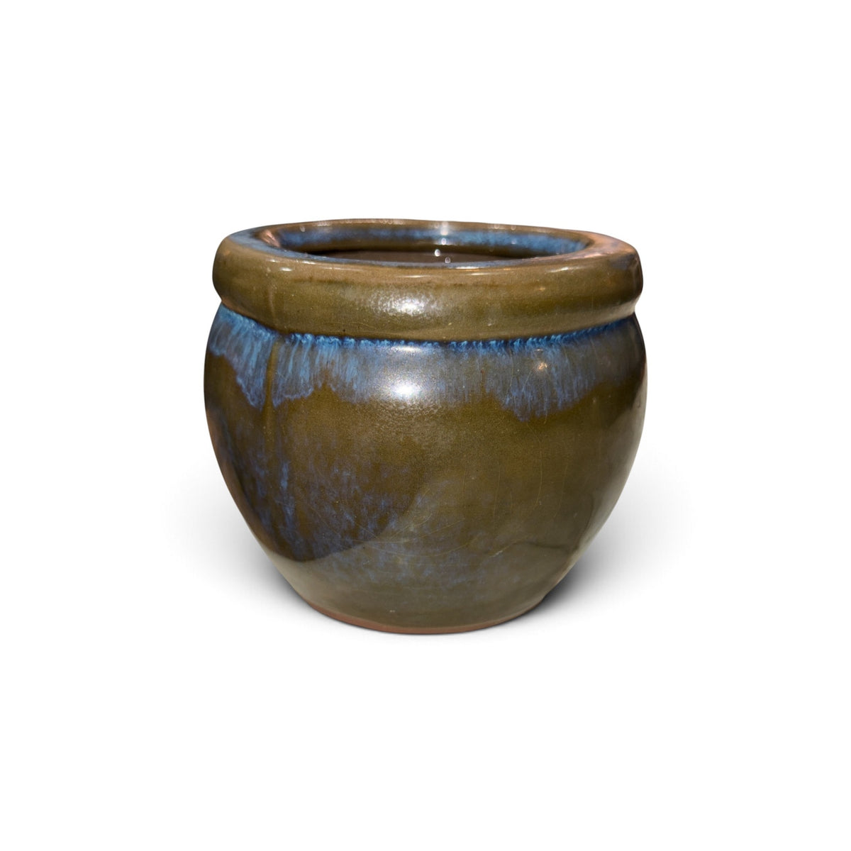 Vintage Studio Pottery Planter Brown Blue Drip Glaze MCM 5"