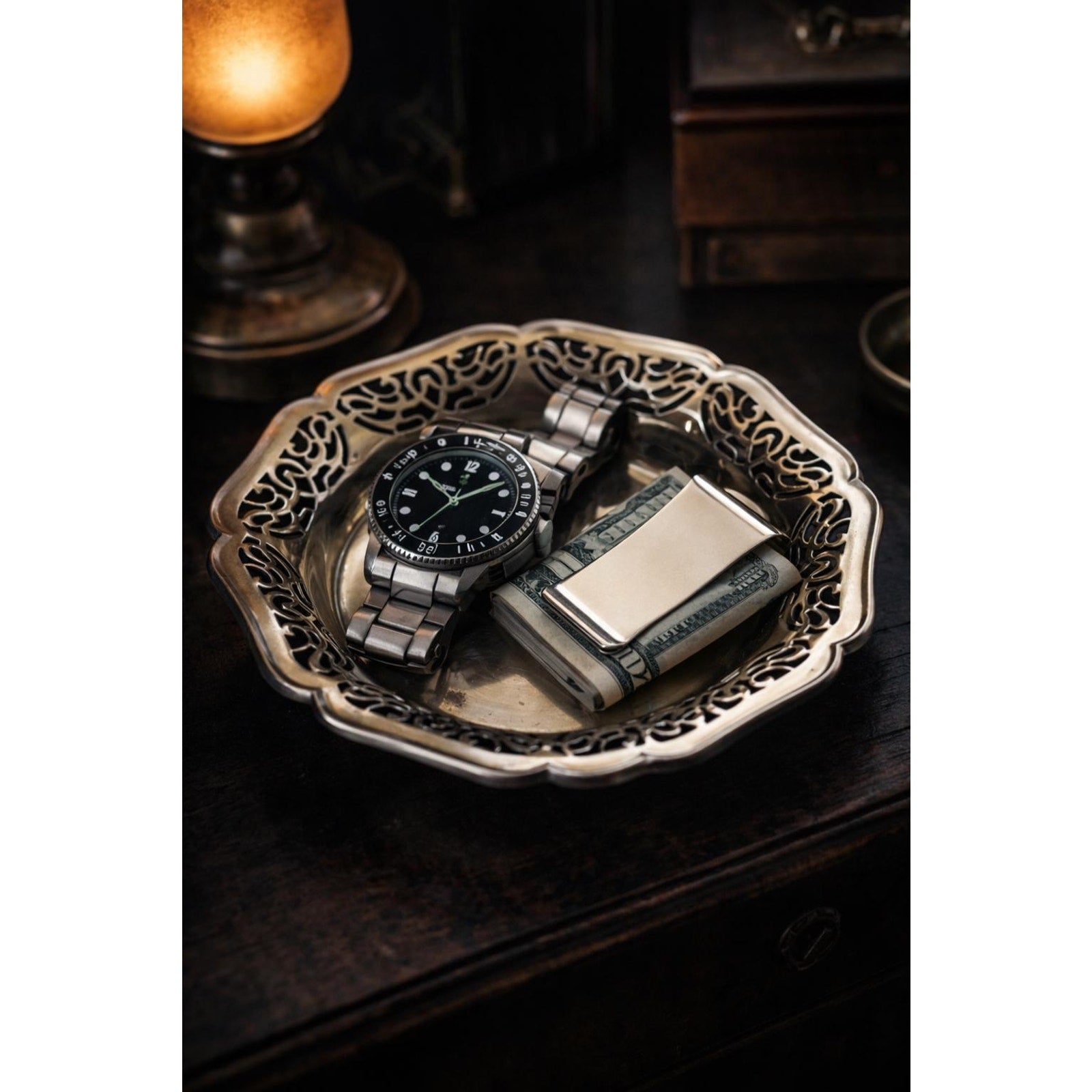 Vintage Silver Filigree Bowl Jewelry Dish Vanity Ring Holder Trinket Dish Bridal Bathroom Decor