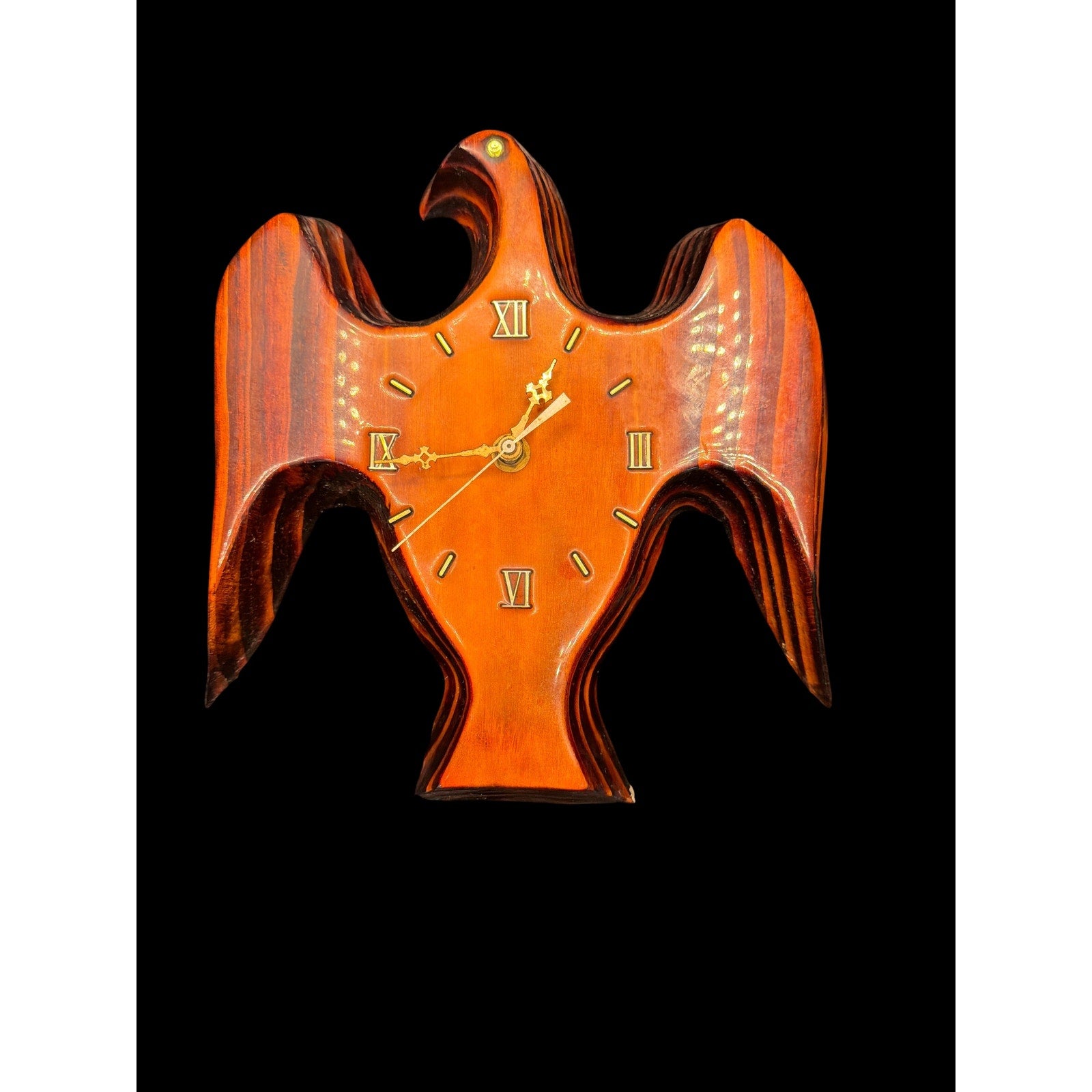 Vintage Solid Wood Eagle Wall Clock Working Quartz Rustic Cabin Lodge Decor