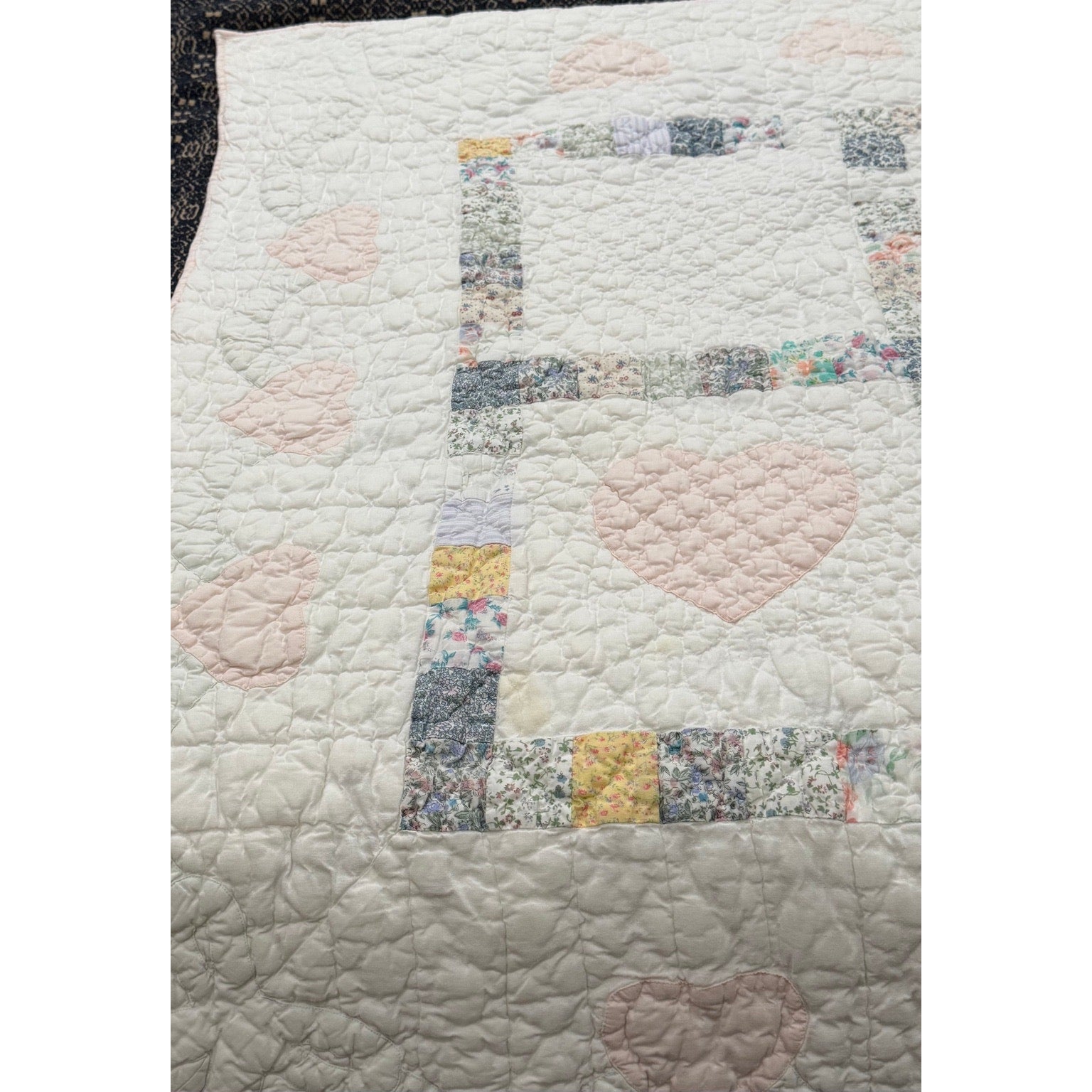 Vintage Hand Quilted Baby Quilt Handmade Nursery Wall Hanging