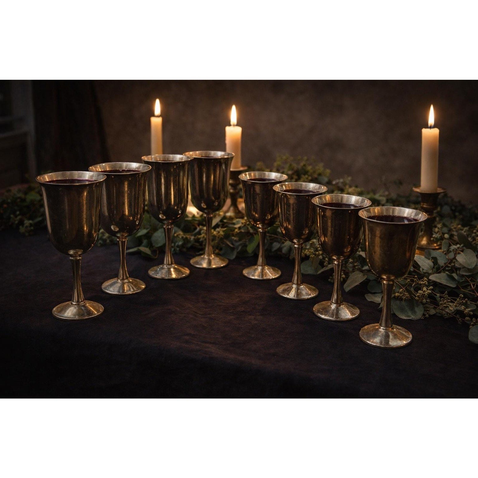Vintage Silver Goblet Set Medieval Banquet Cups Wedding Chalices Salem