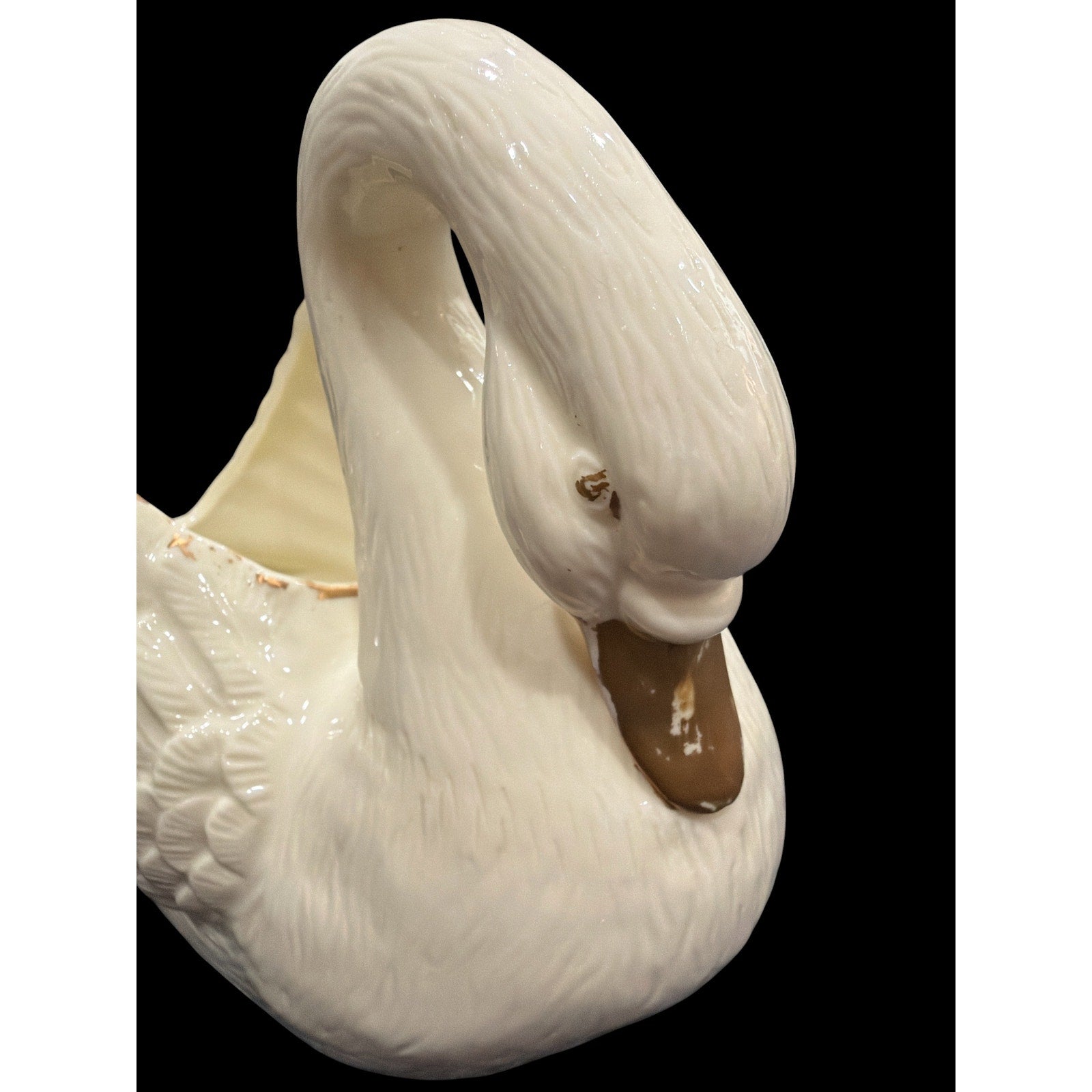 Vintage Porcelain Swan Planter with Pink Roses | Cottagecore French Country