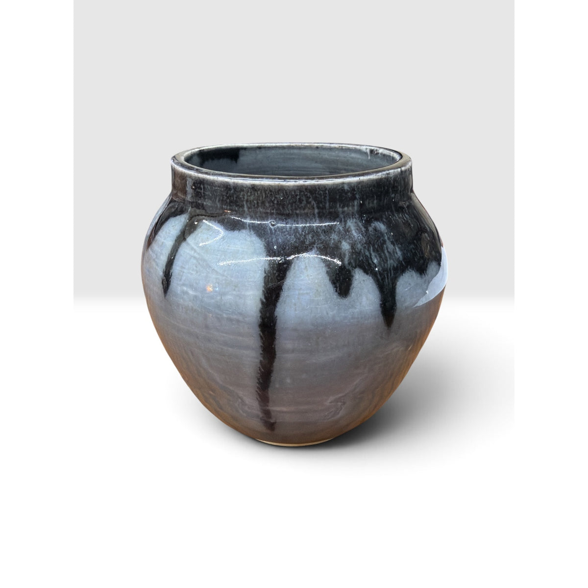 Signed Hand Thrown Studio Pottery Vase Blue Gray Black Drip Glaze – additional view 3