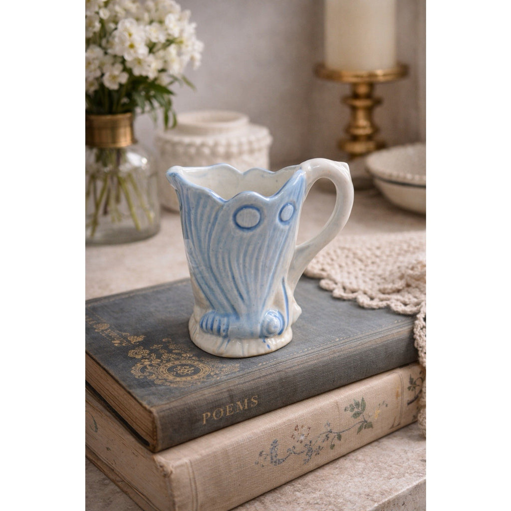 Vintage Blue White Butterfly Bud Vase Mini Art Pottery 4”