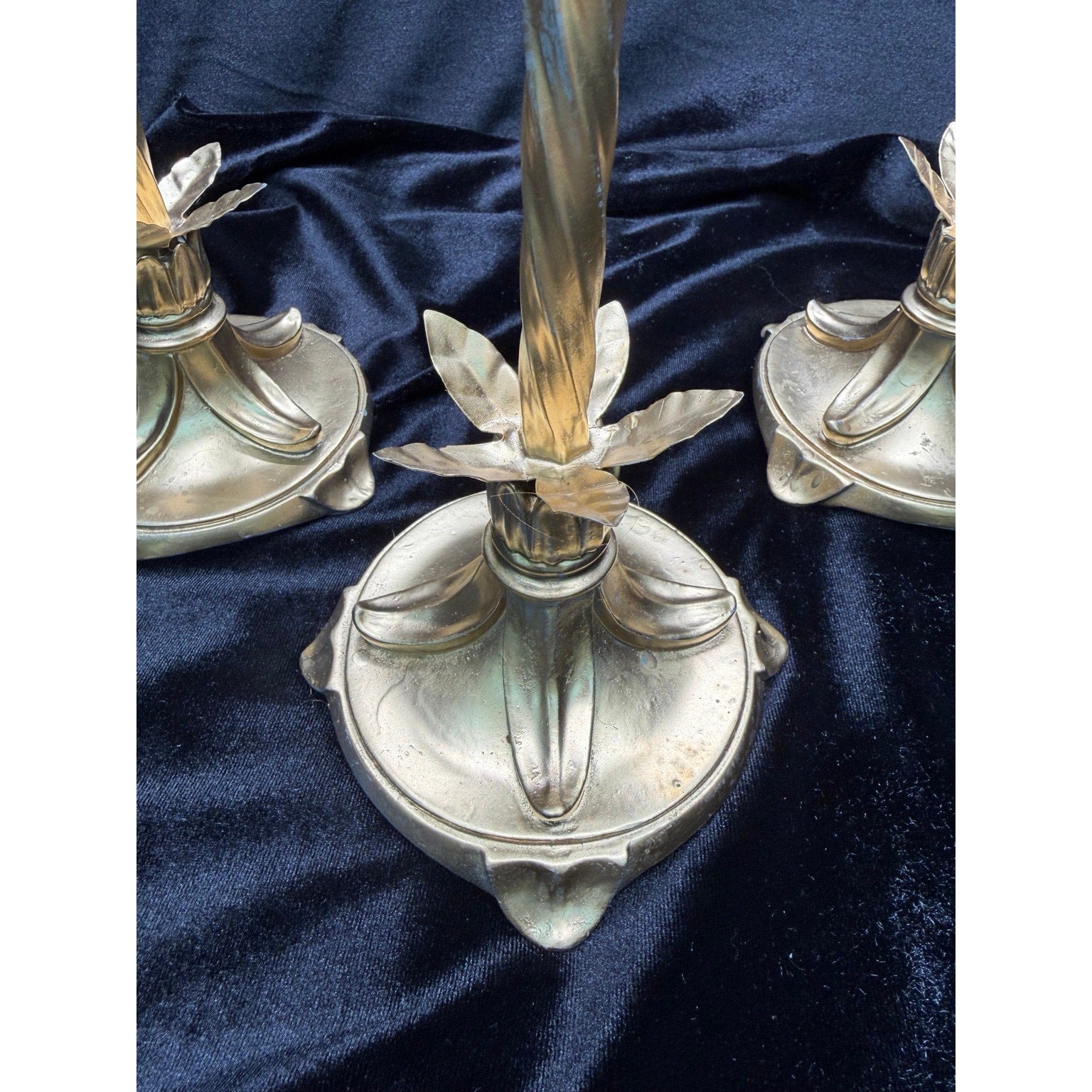 Hollywood Regency Crystal Prism Candlestick Set Gold Floral Candle Holders