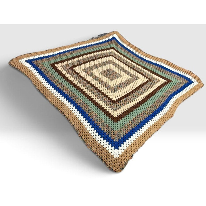 Handmade Crochet Afghan Blanket Sage Cobalt Earth Tones 62 x 62 – additional view 3