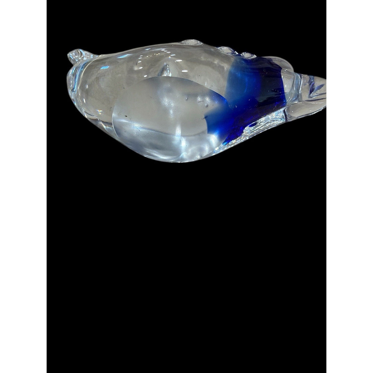 Vintage Clear & Cobalt Glass Dolphin Paperweight Art Glass 5” Japan Style