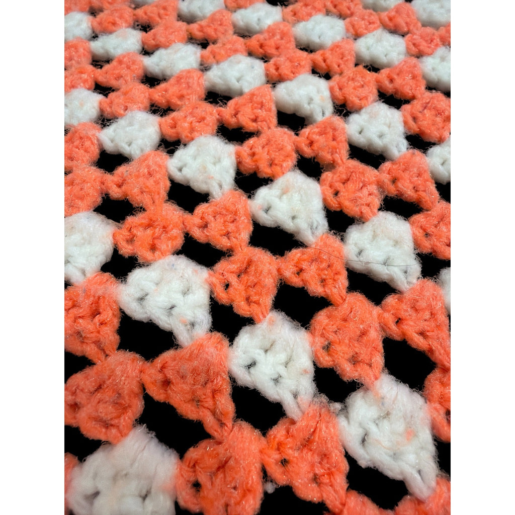 Handmade Crochet Afghan Dark Peach White Vintage Square Throw 50 x 50 – additional view 6