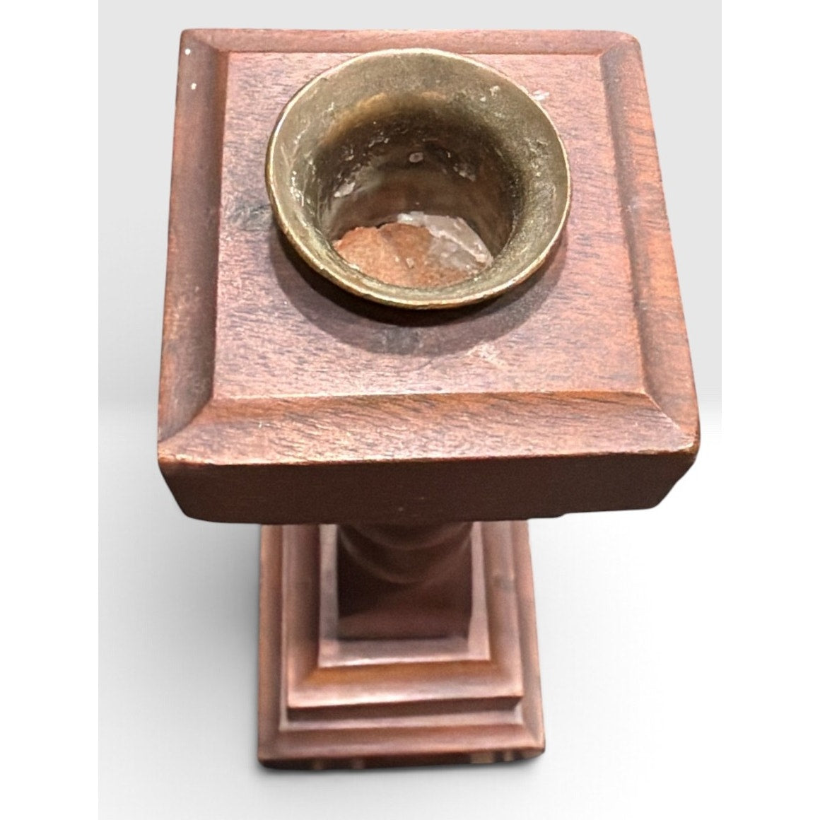Vintage Hardwood Candlestick Holders Pair Dark Walnut Finish Brass Cups 6.5 Inch – additional view 6