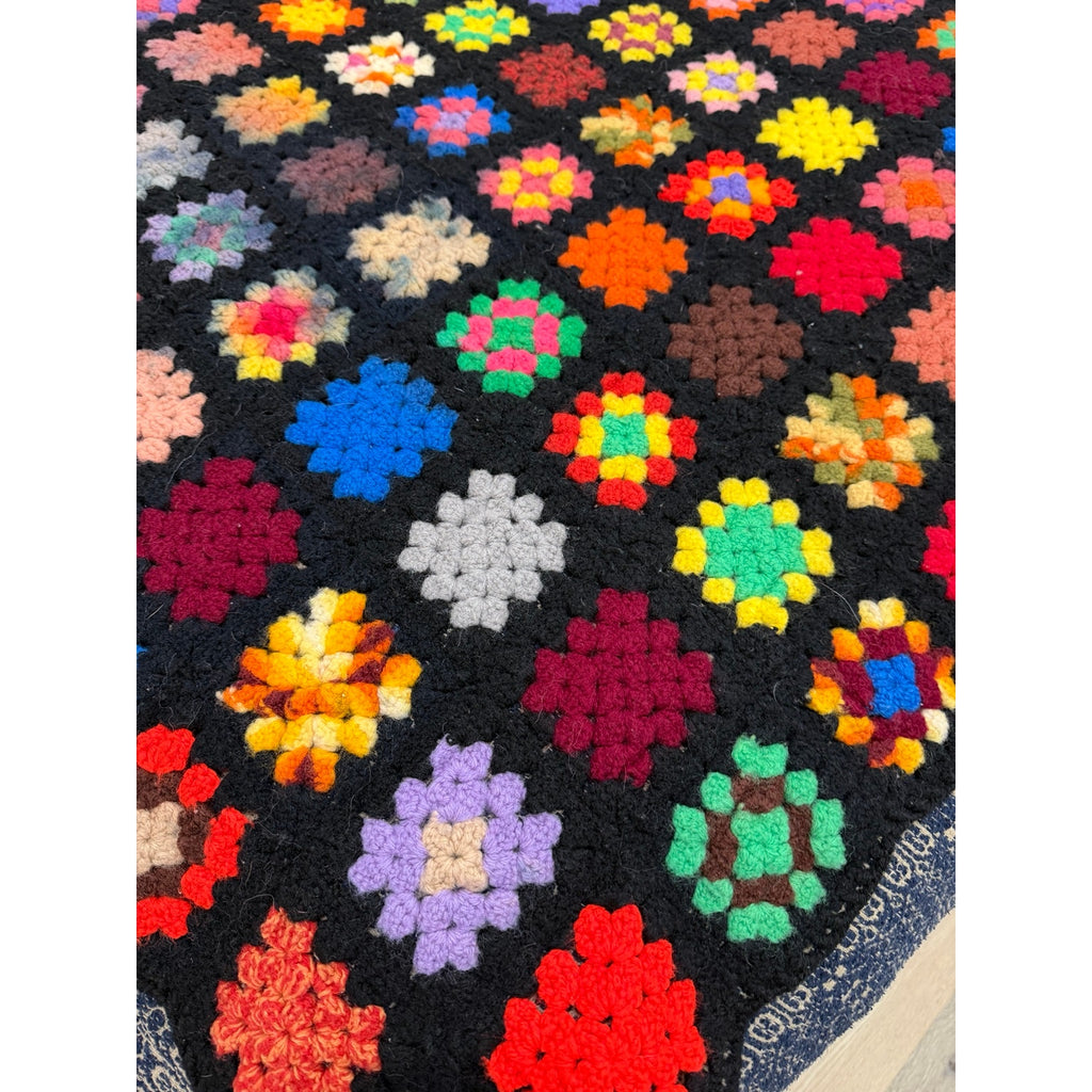 Vintage Handmade Granny Square Afghan Throw Black Crochet Blanket 78 x 52