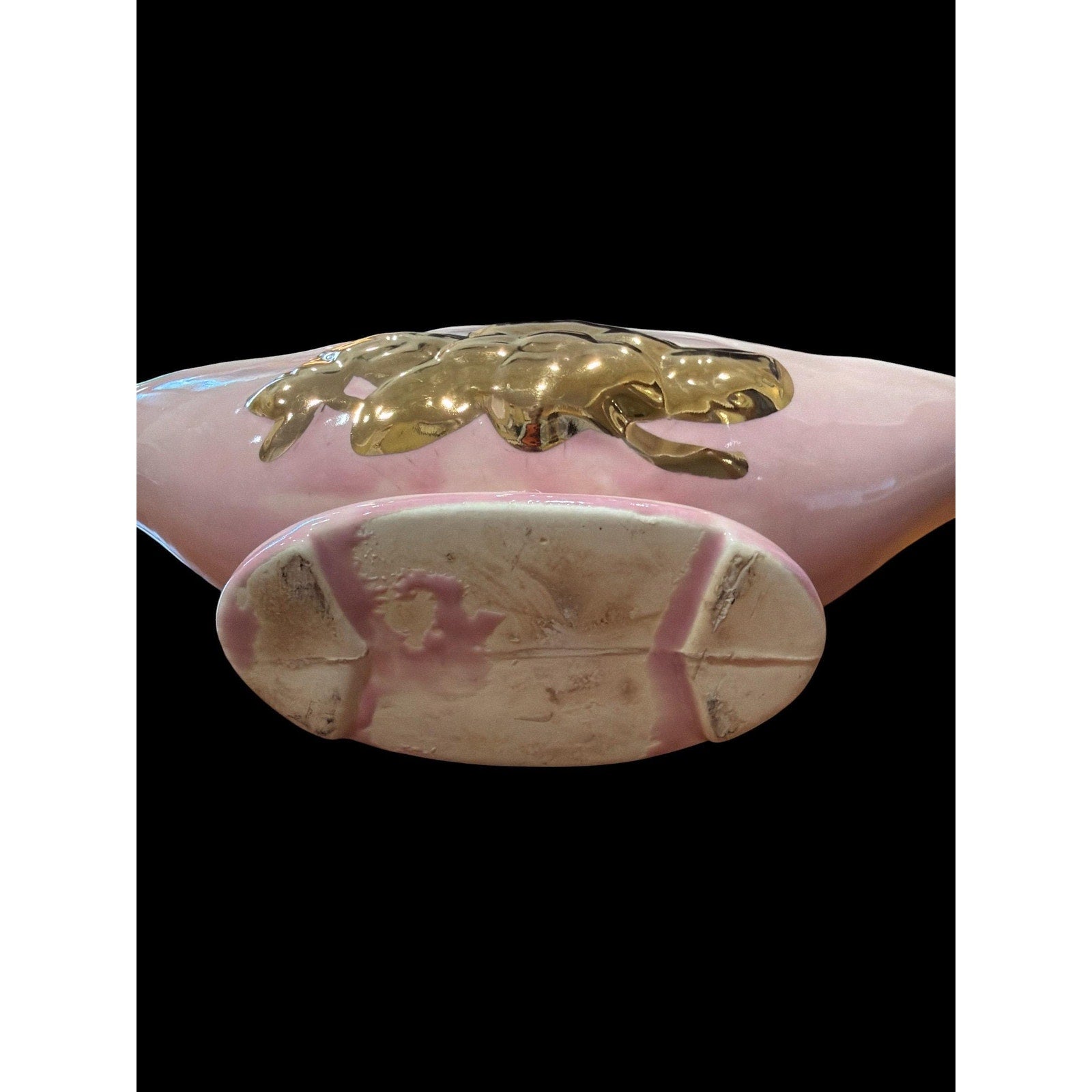 Vintage Pink Gold Bowl Planter Mid Century Modern Centerpiece Hollywood Regency