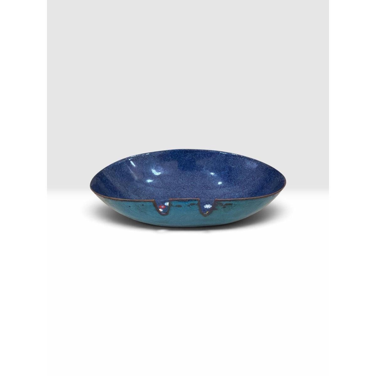 Vintage Enameled Metal Ashtray Floral Blue Trinket Dish Mid Century Decor – additional view 5