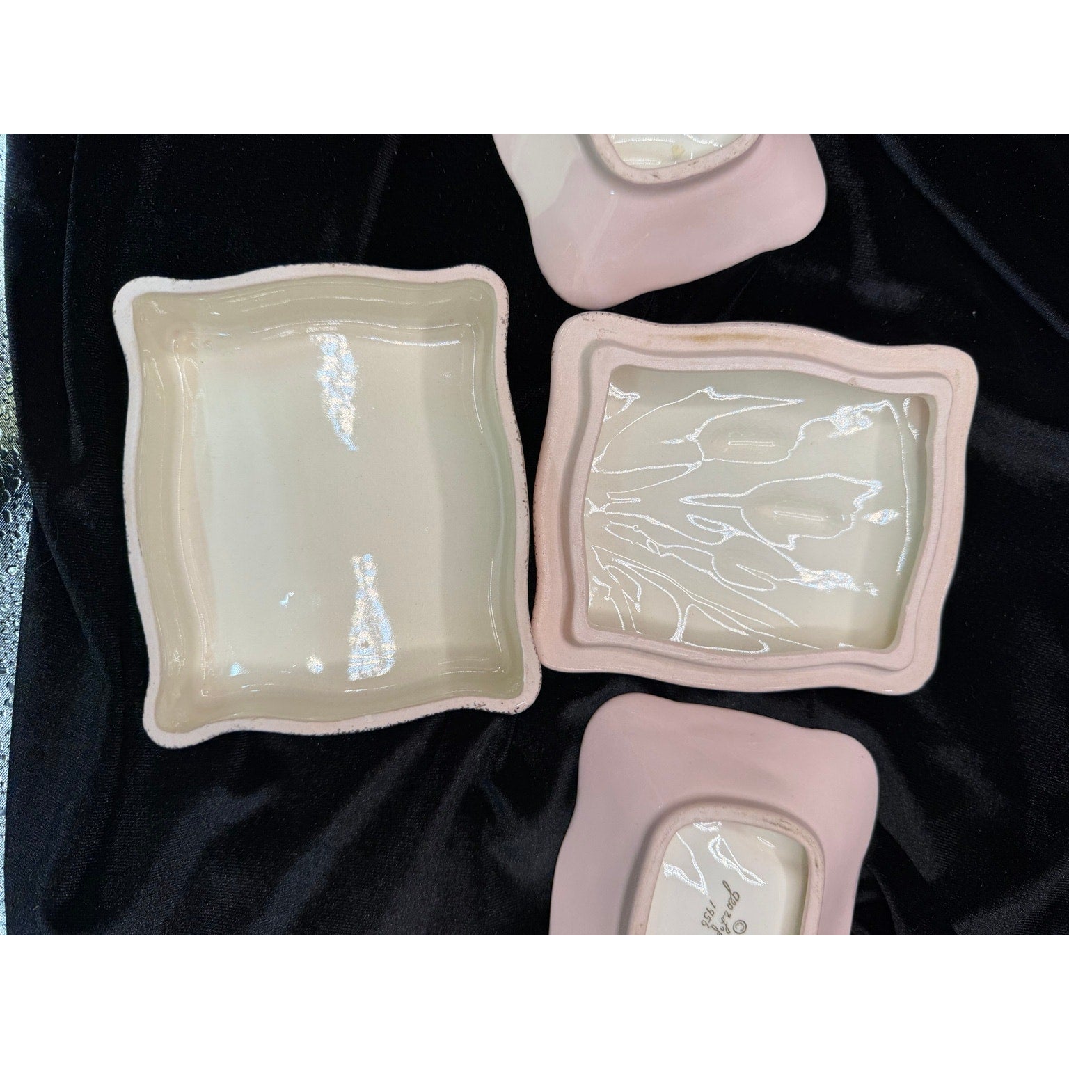 Vintage Lefton Pink Wheat Vanity Set 3 Piece Trinket Box Dresser Tray 1956