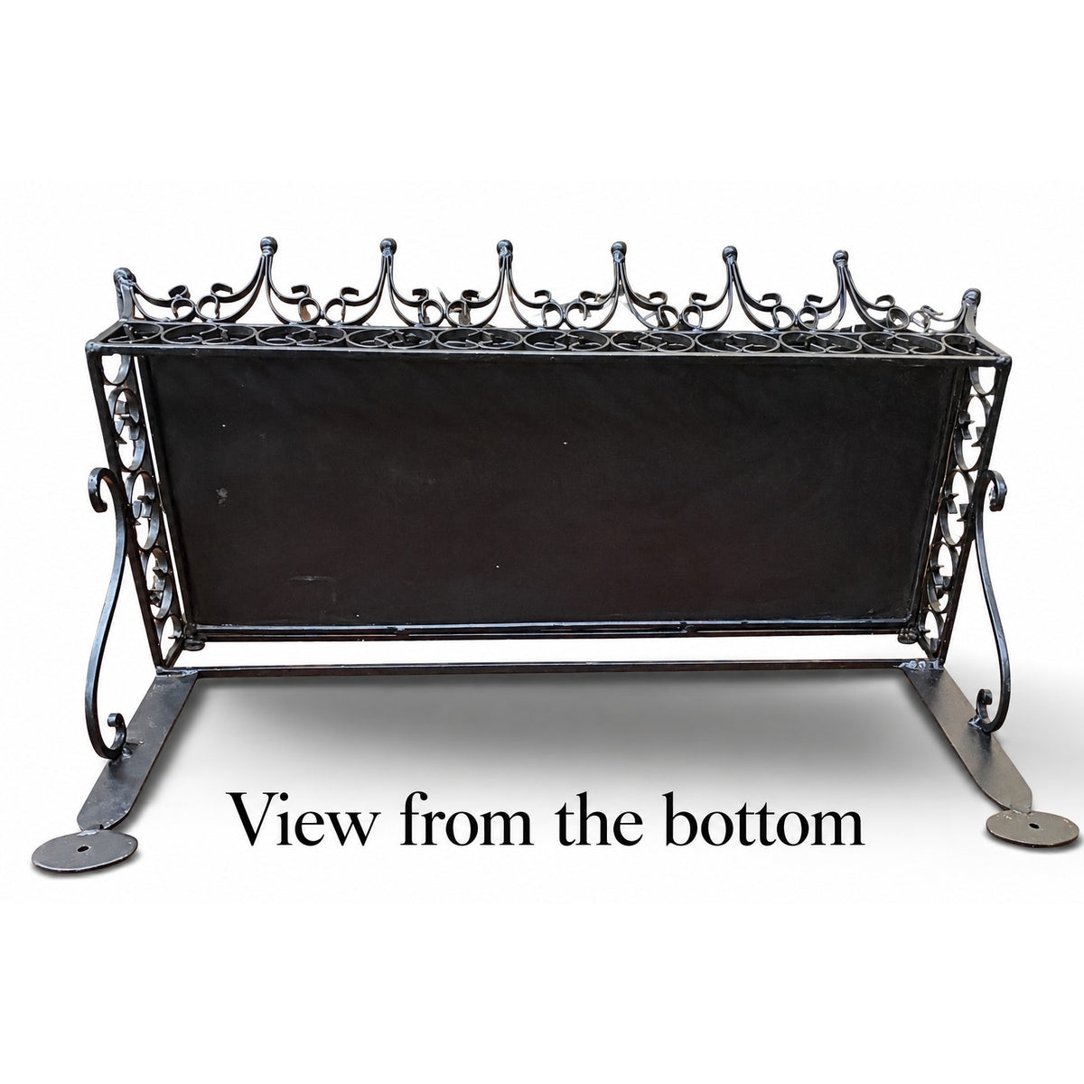 Vintage Wrought Iron Wall Shelf Ornate Scrollwork Black Metal 21 Inch