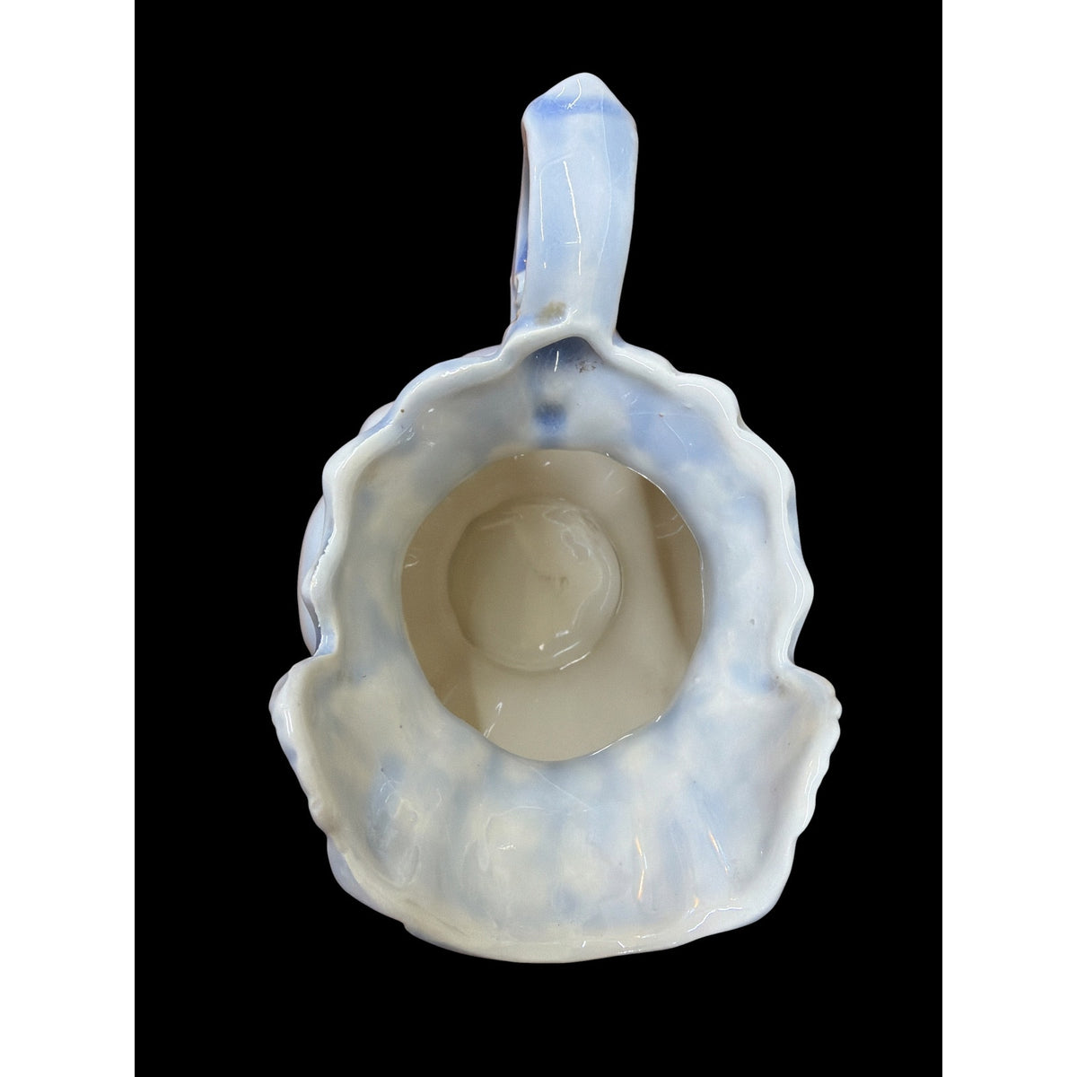 Vintage Blue White Ceramic Pitcher 6 Inch Scalloped Cottage Vase
