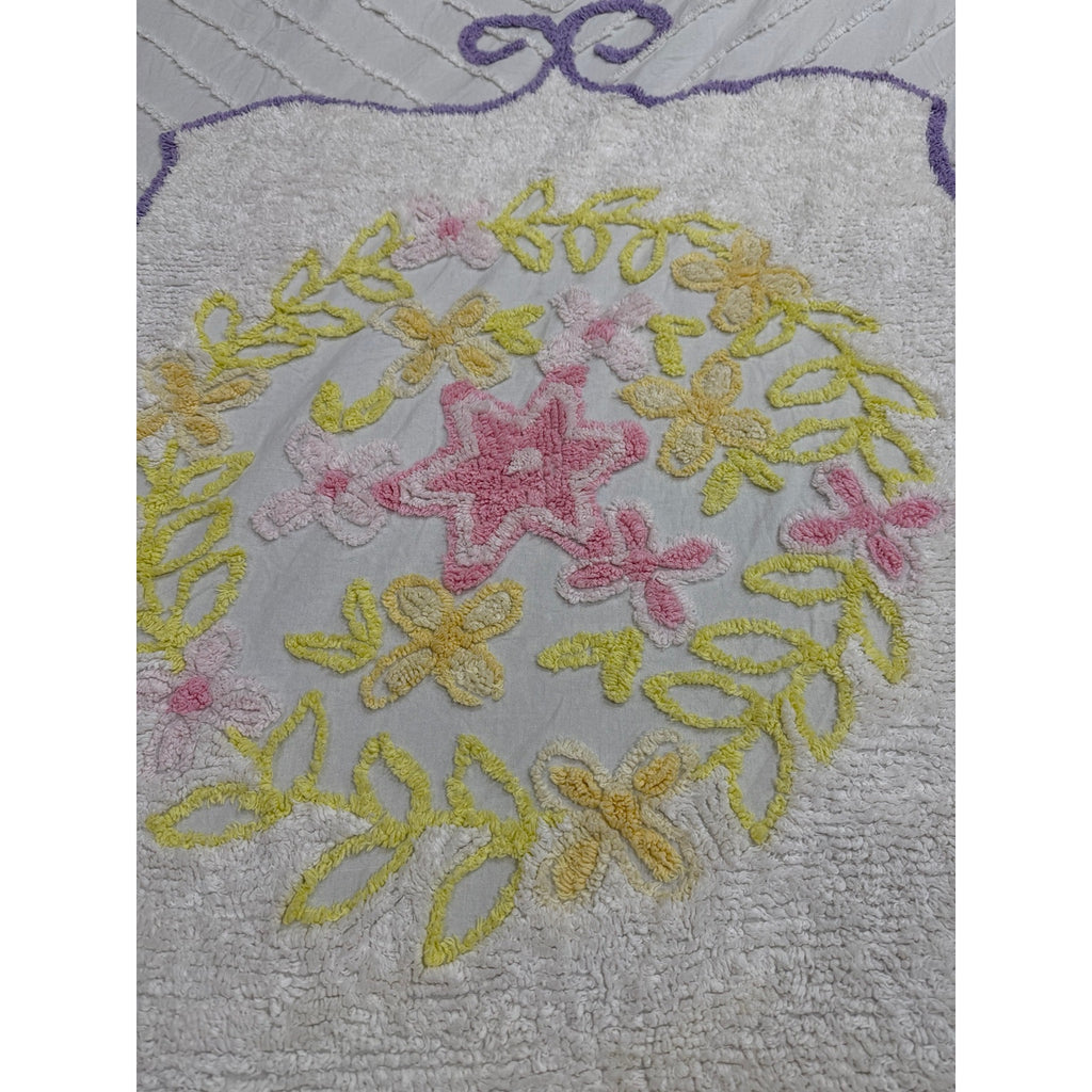 Vintage Chenille Bedspread King 108 x 122 Floral Lavender Pink Yellow – additional view 10