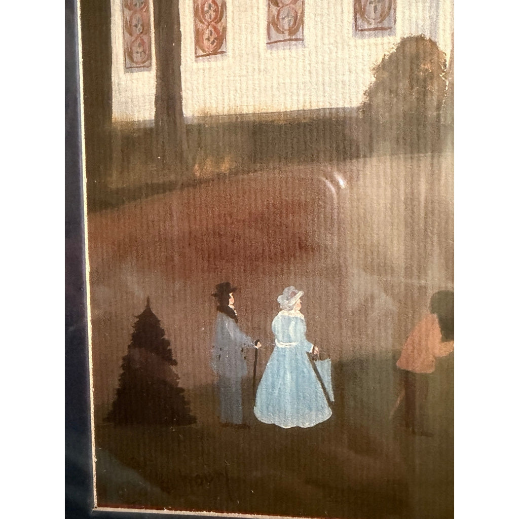 Jean Colquhoun Folk Art Wedding Church Horse Carriage Framed Americana