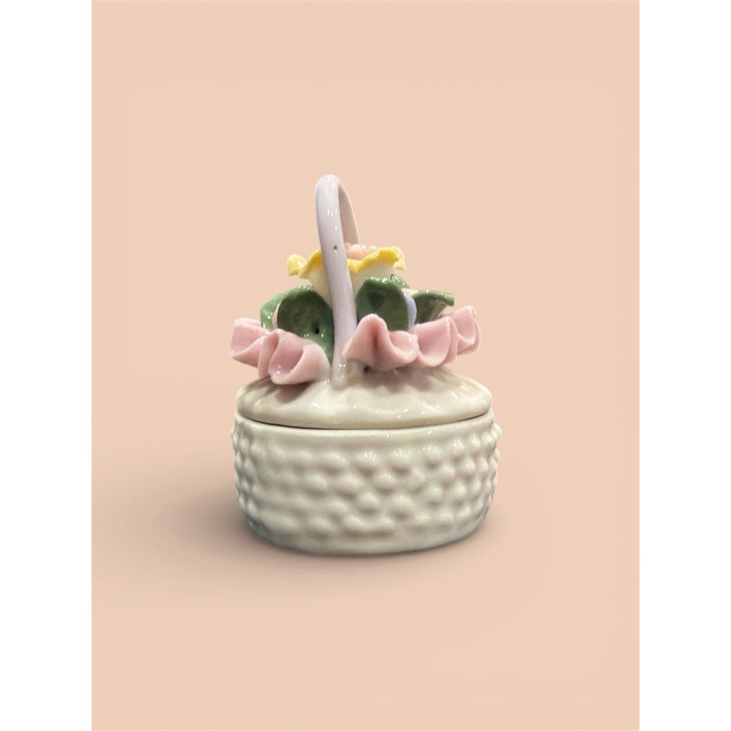 Porcelain Flower Basket Trinket Box | Sweet Wedding Keepsake & Proposal Ring Box
