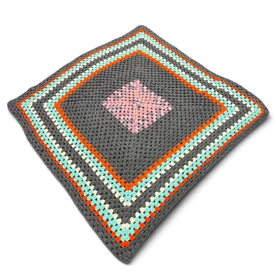 Vintage Crochet Lap Afghan Atomic Autumn Handmade 42 Inch