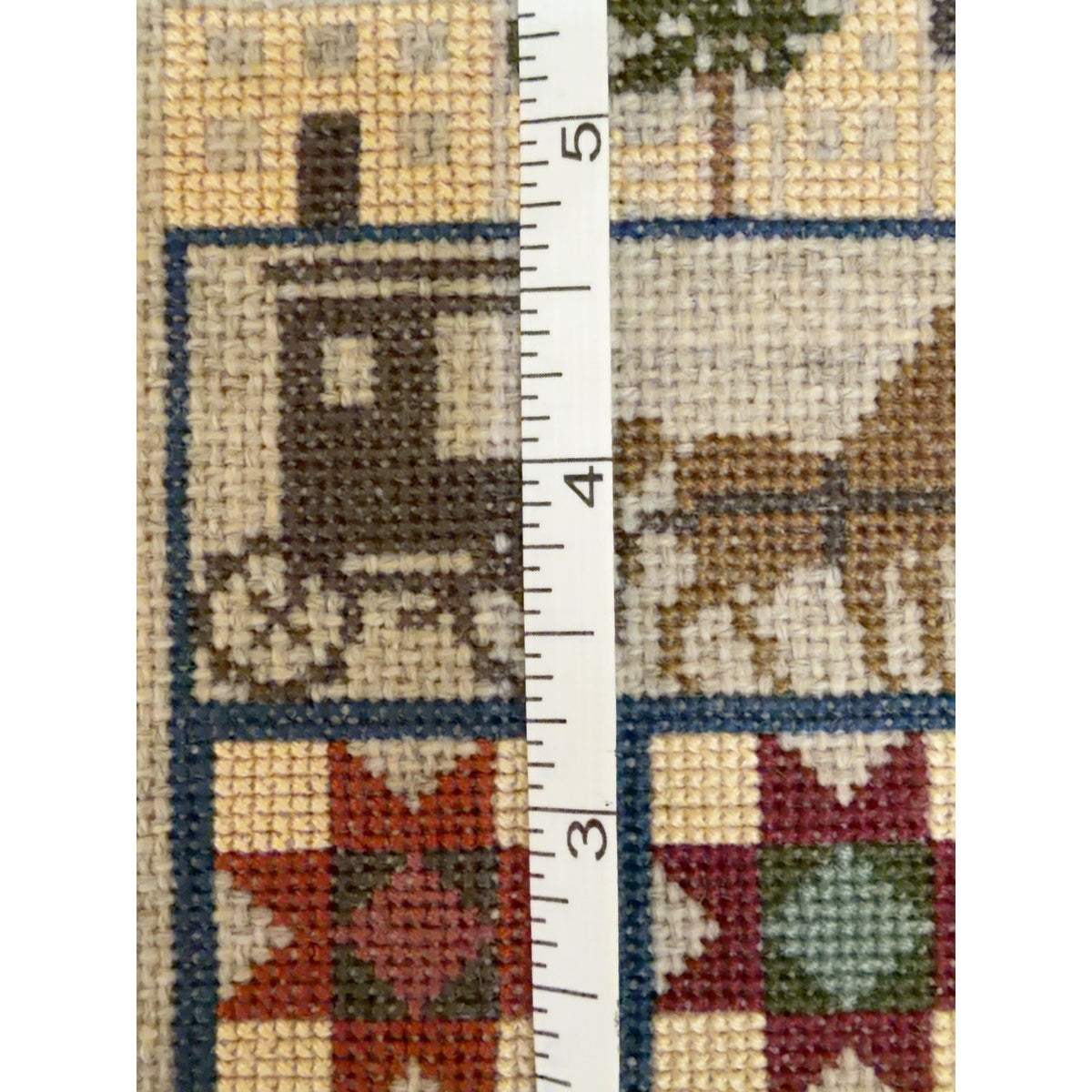 Vintage Primitive Cross Stitch Horse Carriage Quilt Sampler Framed Folk Art – additional view 4