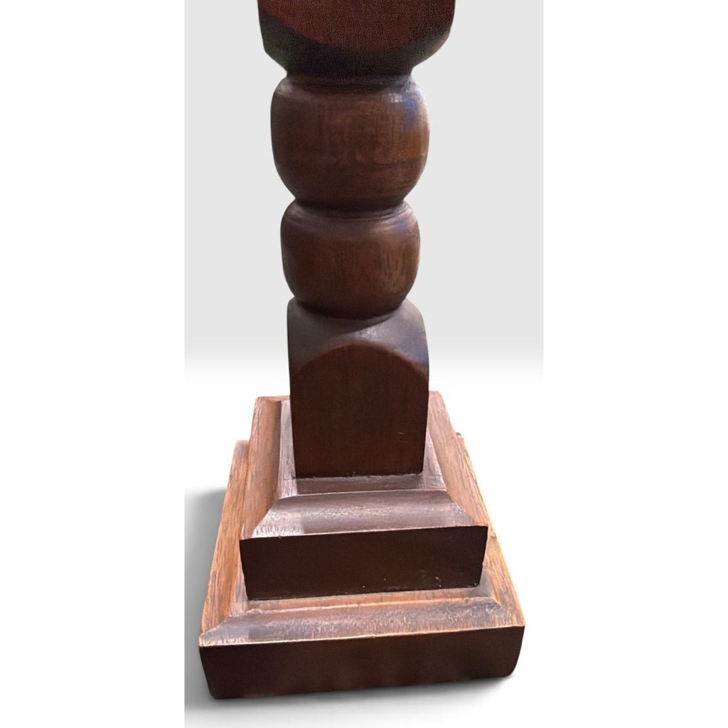 Vintage Hardwood Candlestick Holders Pair Dark Walnut Finish Brass Cups 6.5 Inch – additional view 7