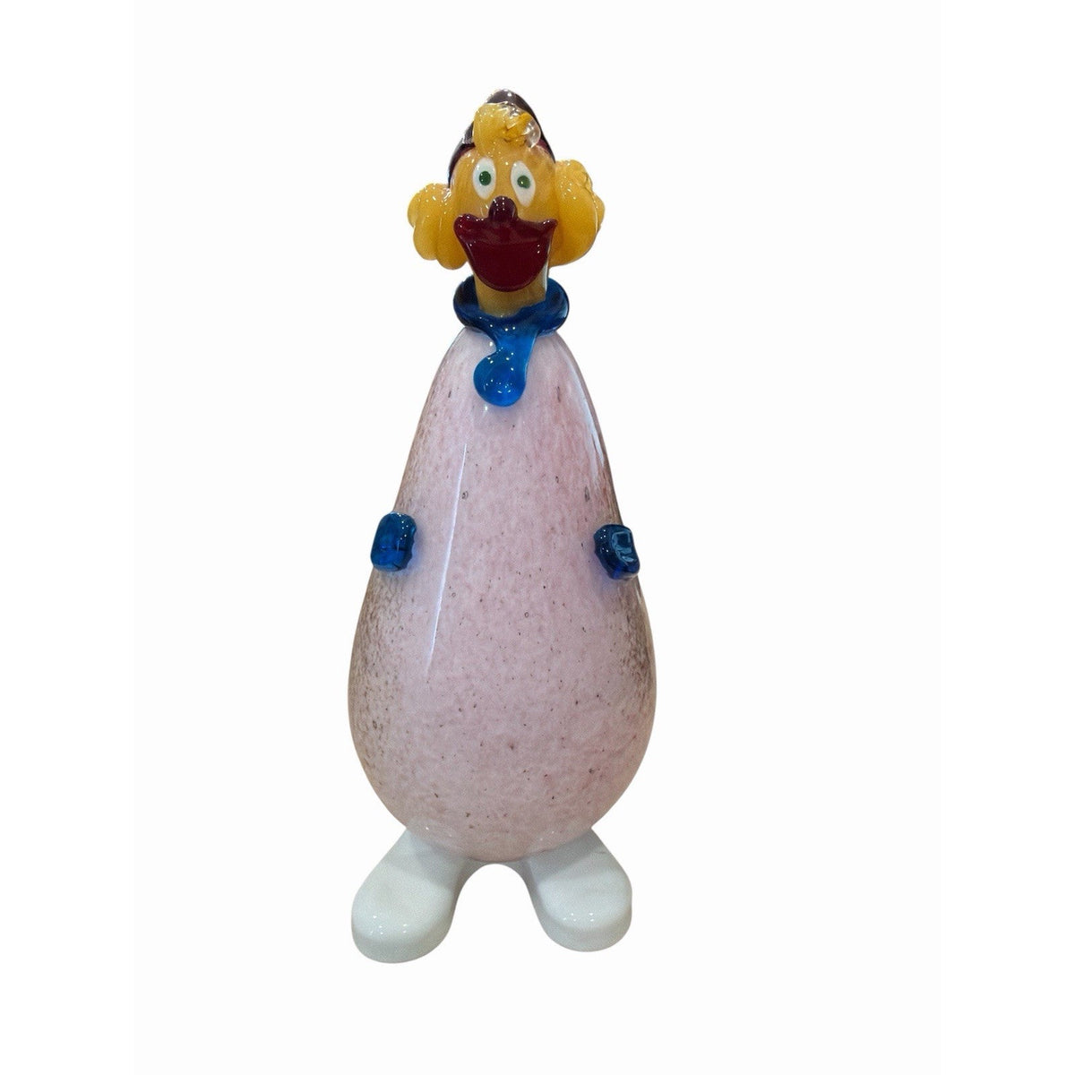 Vintage Italian Art Glass Clown Figurine Pink Blue Original Serouya Label 9.5"