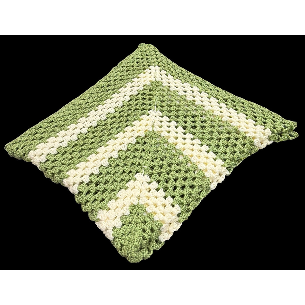 The Greenbrier Vintage Crochet Afghan Celery Green Cream Lap Blanket 48 x 48 – additional view 4