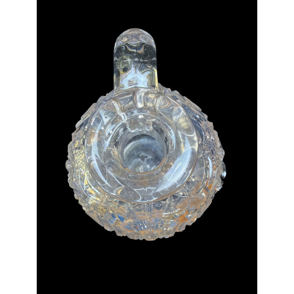 Antique Pressed Glass Handled Decanter with Original Stopper Starburst Pattern
