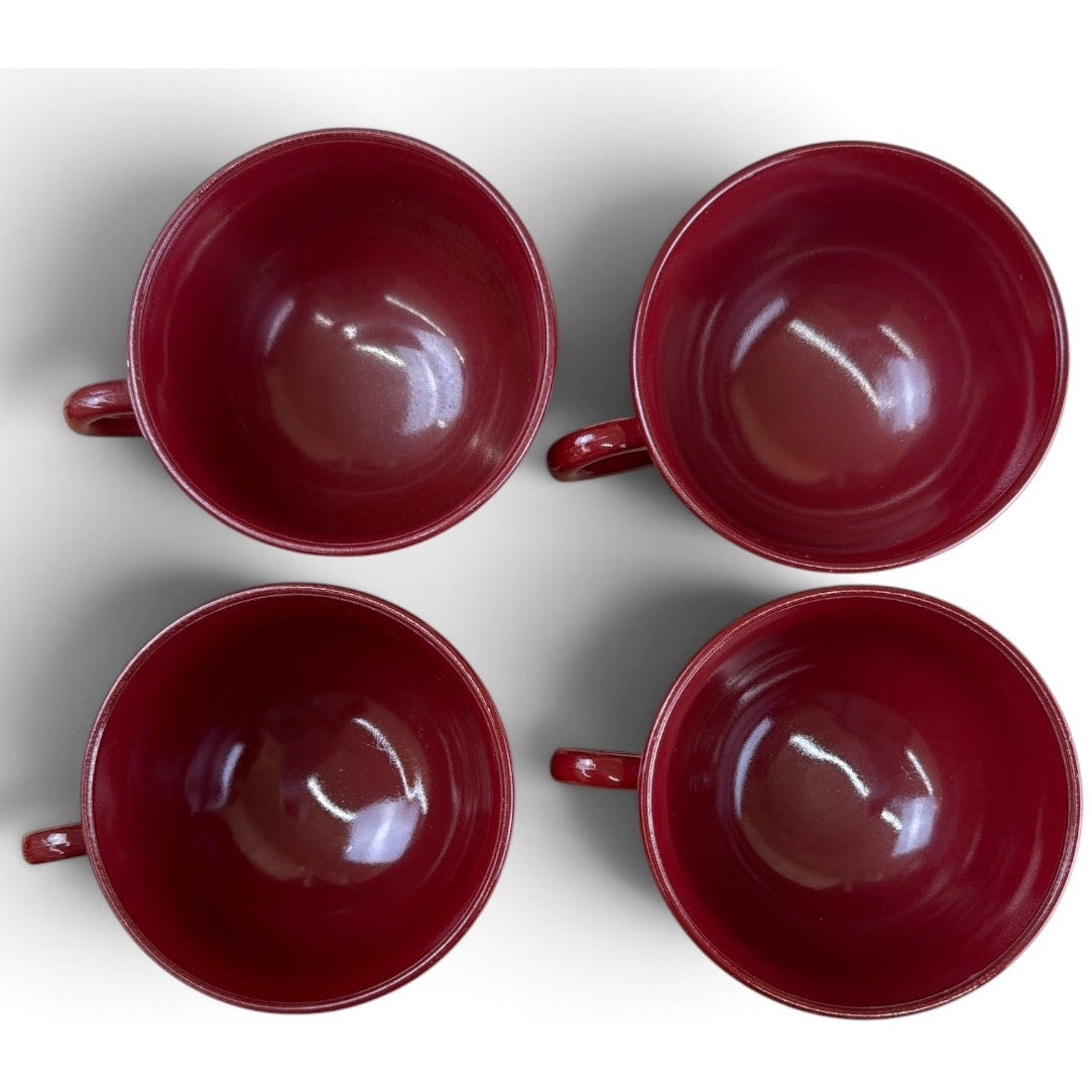 Vintage Hazel Atlas Crimson Red Glass Coffee Cups Set of 4 Mid Century – additional view 3