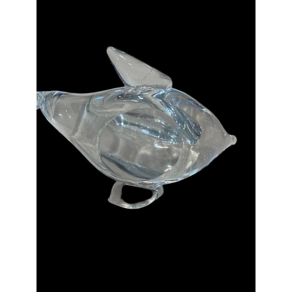 Vintage Clear Art Glass Dolphin Paperweight 6” Sculptural Heavy MCM