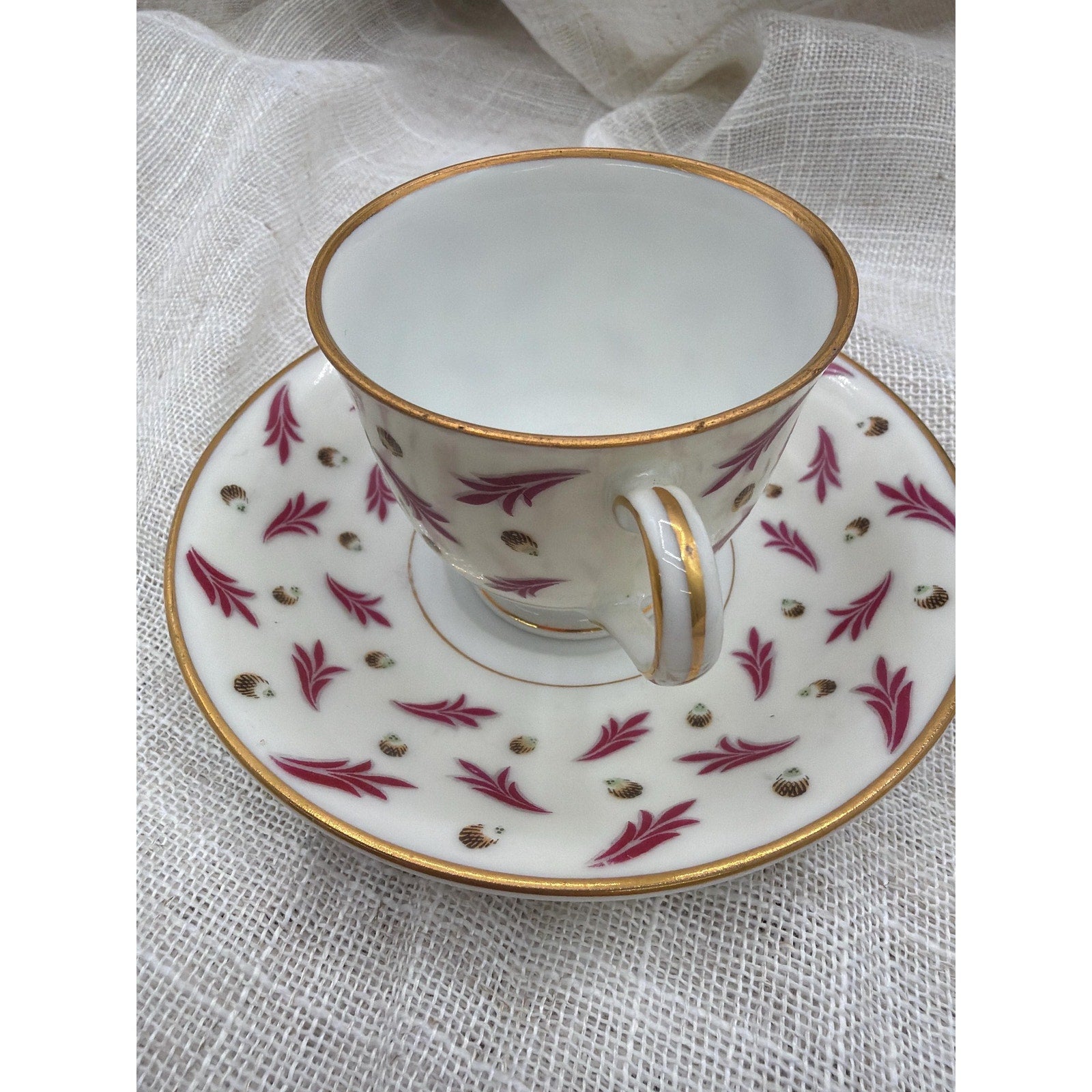 Vintage Occupied Japan Teacup Saucer Pink Gold Floral Cottagecore Tea Cup