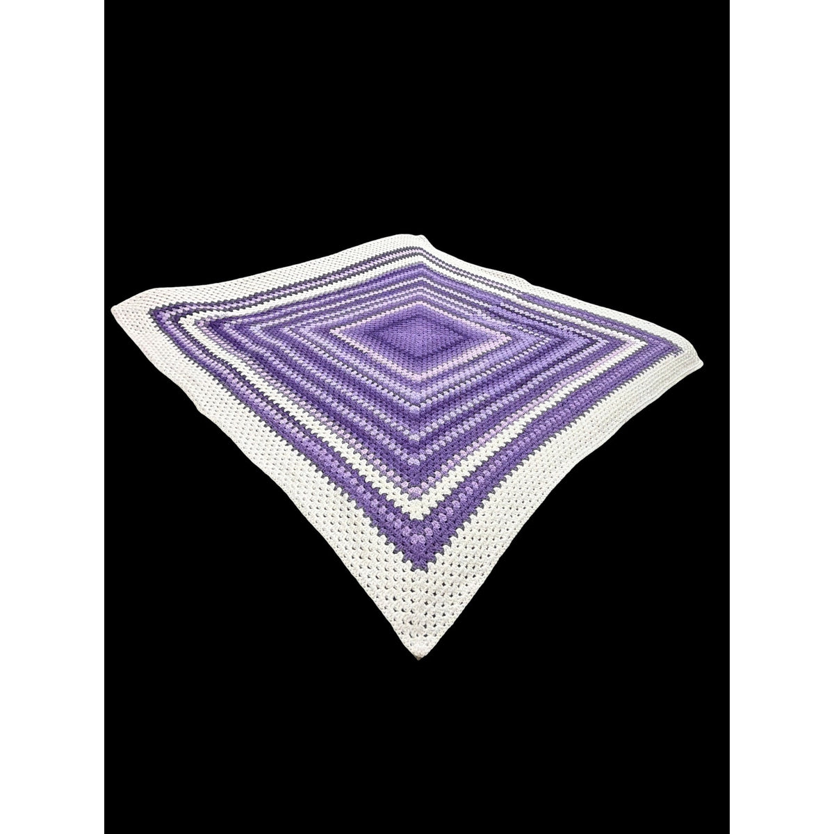 Handmade Crochet Afghan Purple Lavender Cream Granny Stitch Blanket 60" Square