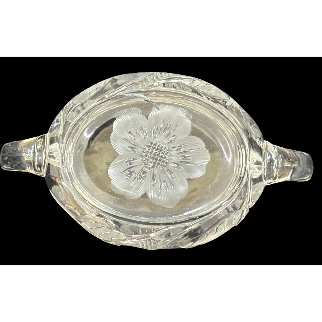 Vintage Cut Glass Daisy Open Sugar Bowl Double Handle Floral Crystal – additional view 3
