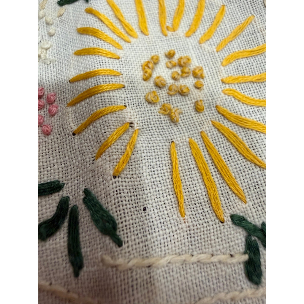 1940s Hand Embroidered Linen Centerpiece Flower Basket Butterflies Lace – additional view 12