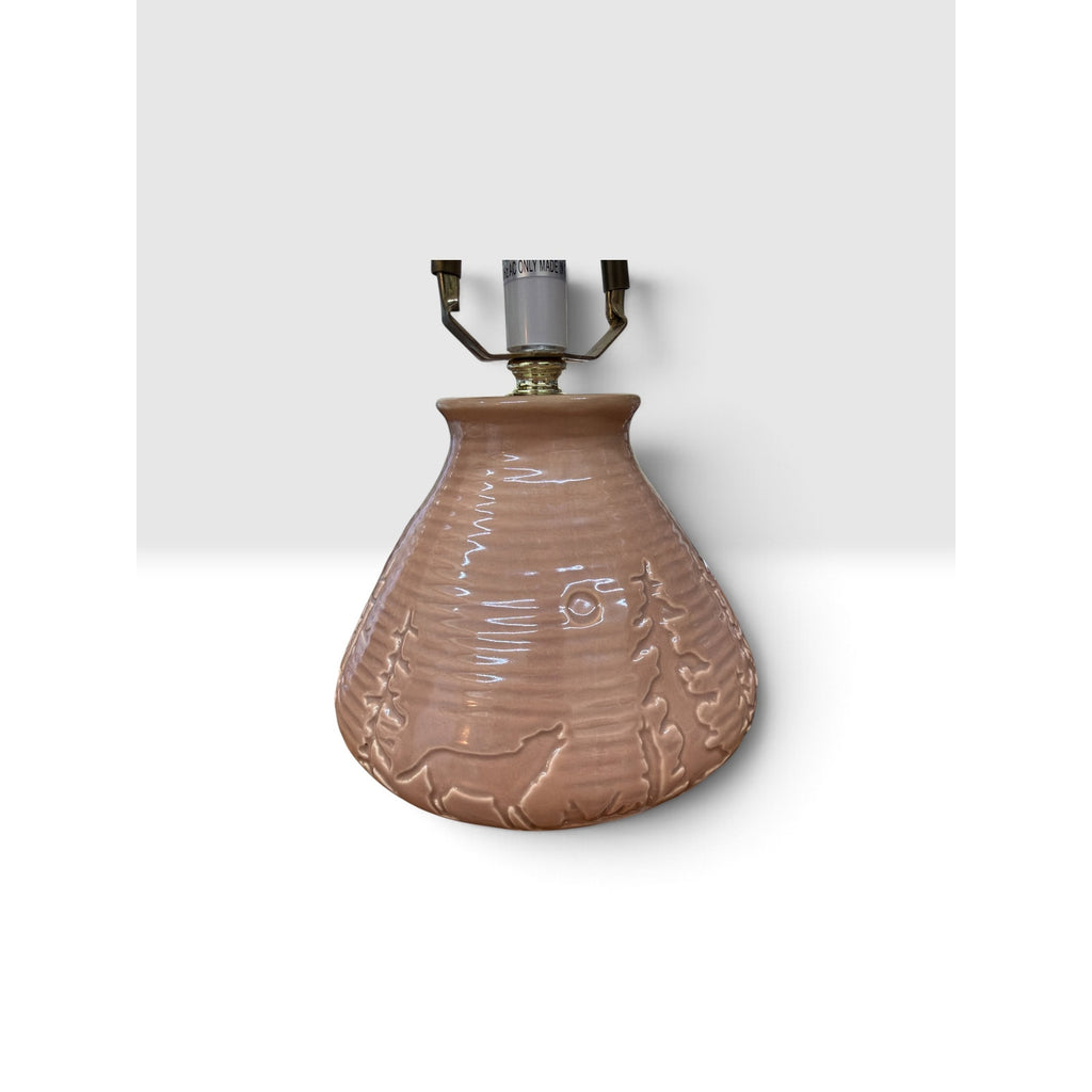 Woodland Ceramic Table Lamp Pine Tree Relief Pinecone Finial Linen Shade 17" – additional view 6