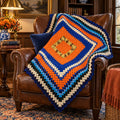 October Sky handmade granny square crochet lap afghan, 45 inches