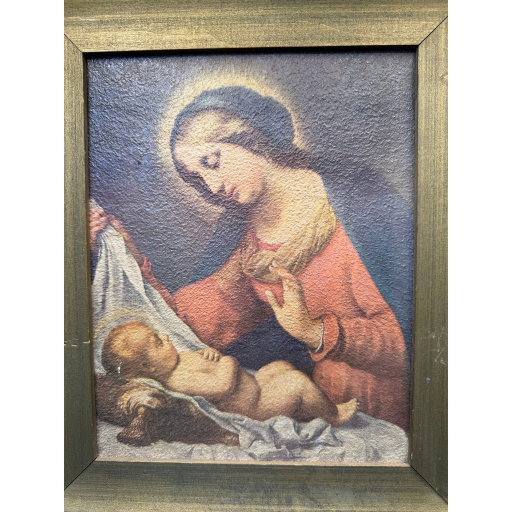 Pair of Vintage Framed Religious Prints Madonna Child & Supper at Emmaus