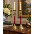 Vintage Brass Faux Marble Candlesticks Pair Red Taiwan R.O.C. 10 Inch – main view