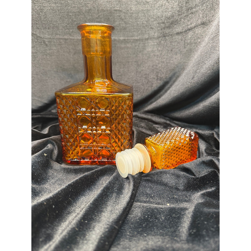 Vintage Viking Yesteryear Amber Glass Decanter with Stopper Mid Century Barware
