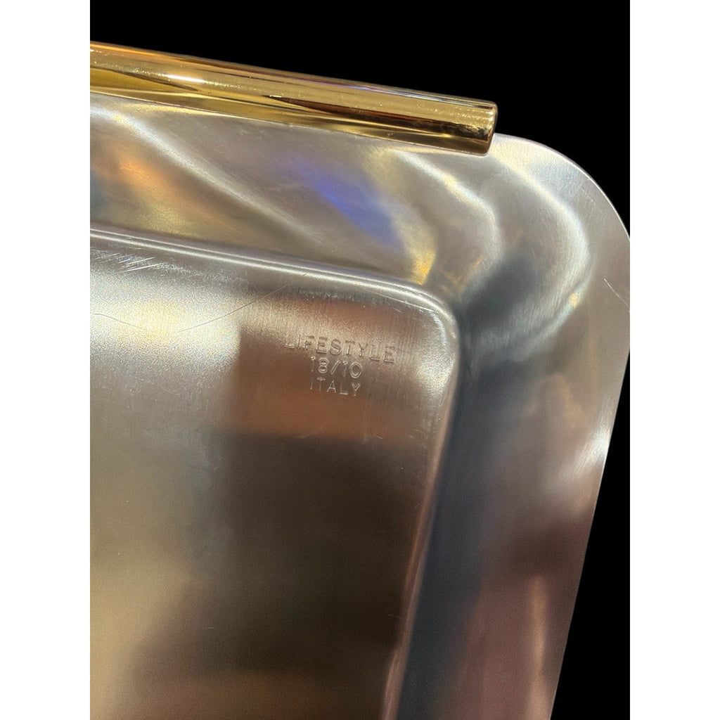 Vintage Lifestyle 18/10 Italy Stainless Steel Serving Tray Gold Handles
